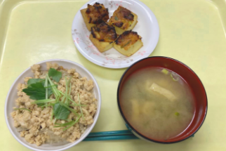 具沢山の鶏ごぼうご飯と厚揚げのネギ味噌焼き